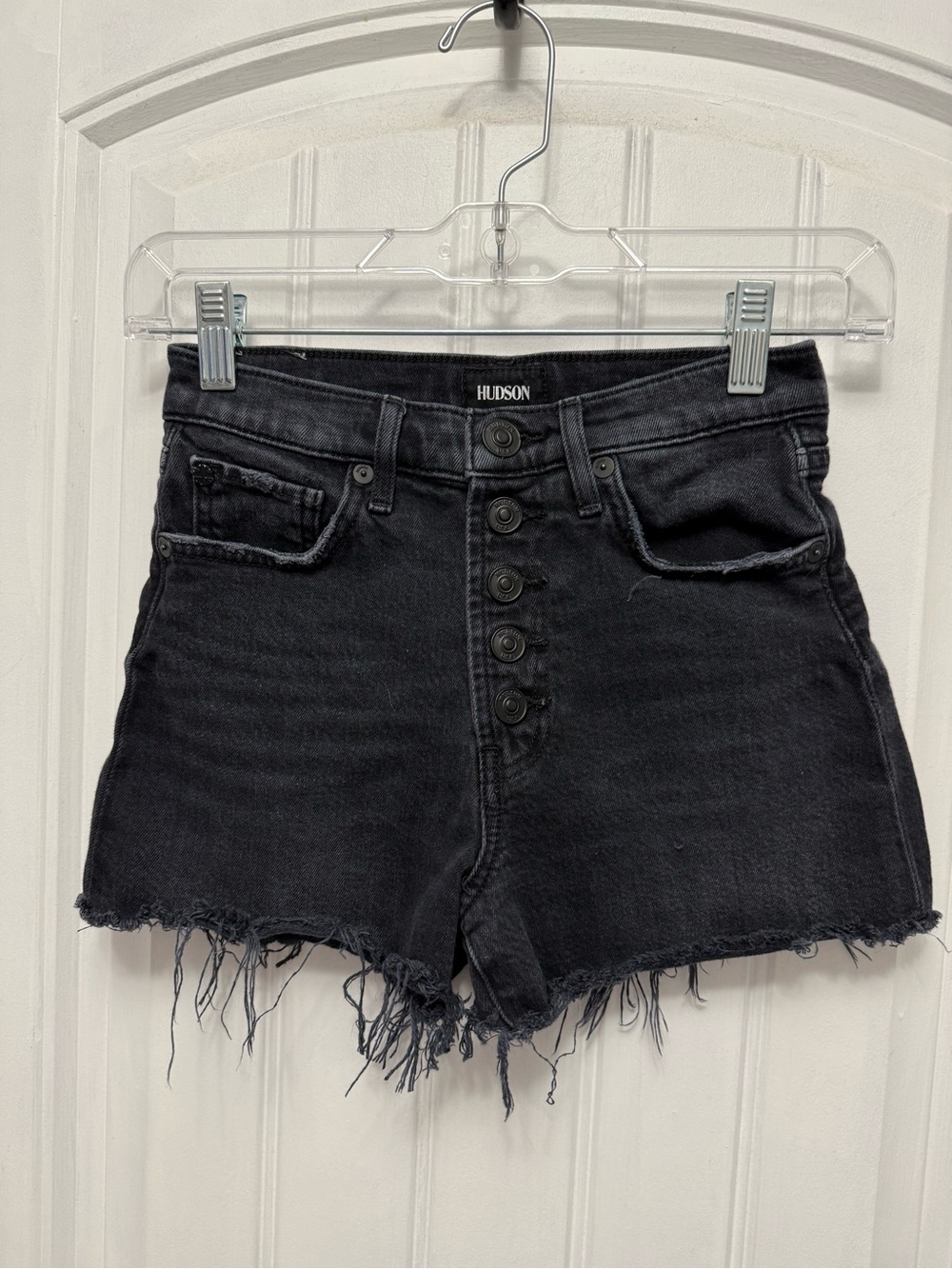 Hudson High Rise Zoeey Straight Crop Cutoff Shorts Black Frayed Hem Sz 24 (36-5)